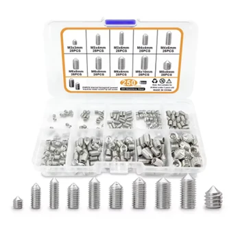 Vis à douille sans hexagonale pour sauna, vis de fixation pointues en acier inoxydable, adaptées à la réparation à domicile, petits projets de bricolage, 250 pièces
