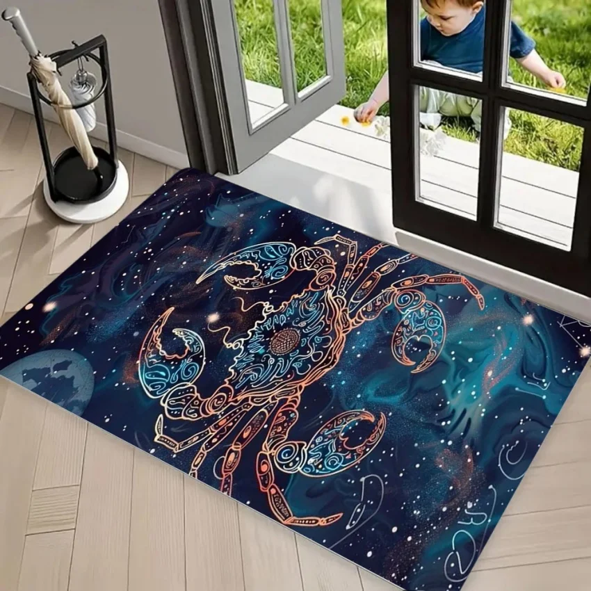Evil Eye Hamsa Hand Area Rug Carpet Non Slip Floor Mat Dark Navy Base Washable Welcome Rug for Front Door Entryway Boho Ethnic