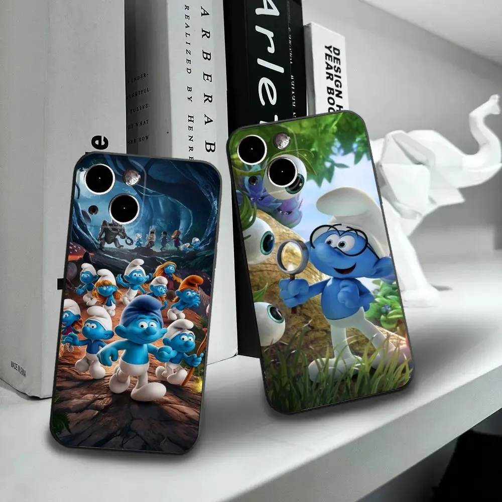 Movie The S-Smurfs-S Phone Case For iPhone16,15,14,13,12 Mini 11 Pro XR,X,XS,MAX 7,8 Plus Silicone Cover Soft Black