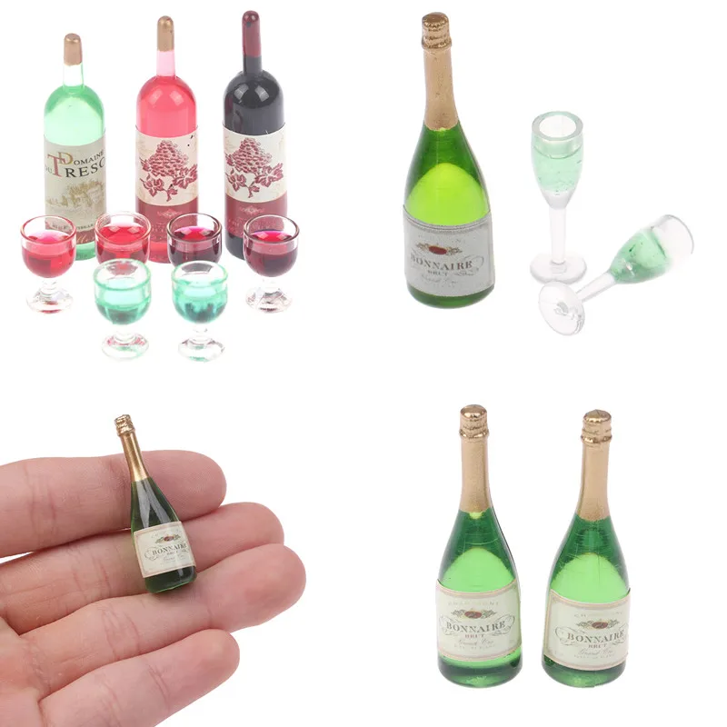 1Set Dollhouse Miniature Vitreous Champagne Bottles Glass Liquor Bottles Mini Wine Drink For Barbies Blyth Dolls Kitchen Toy