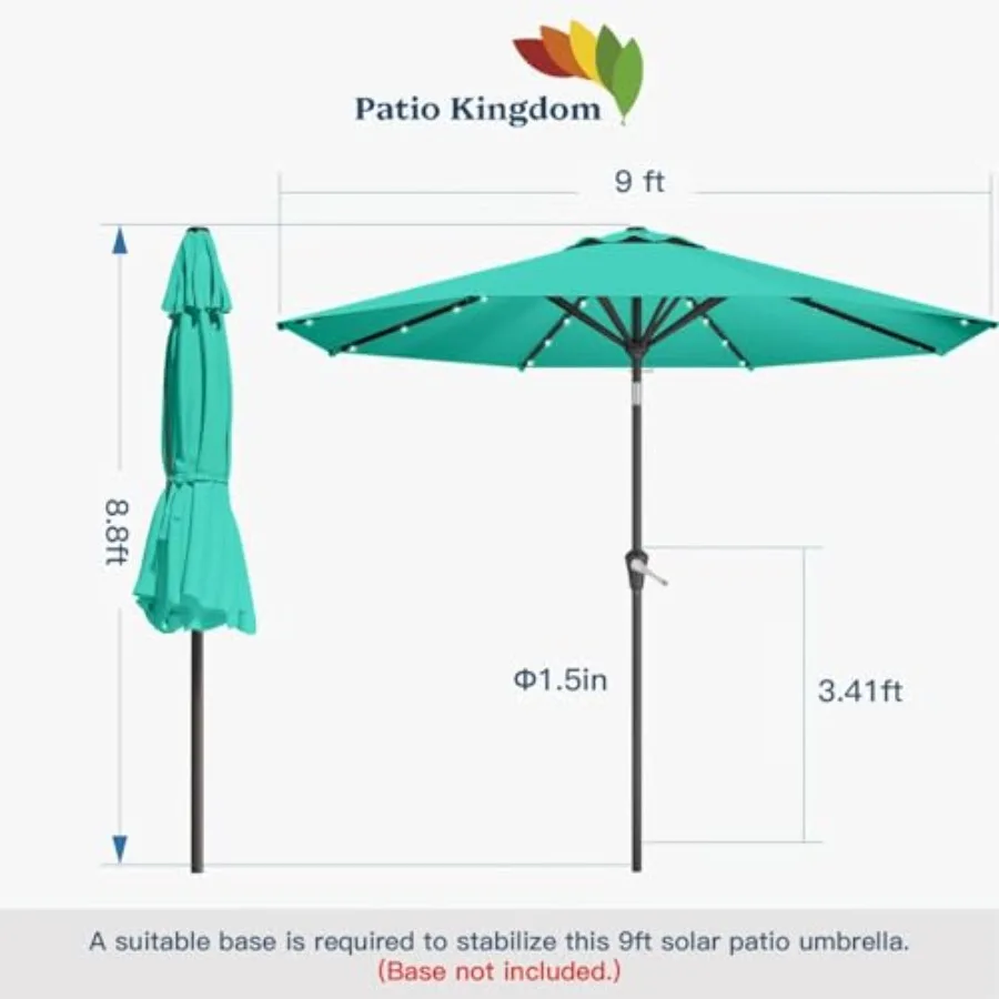 9Feet Solar Umbrella 32 LED Lighted Patio Umbrella Table Market Umbrella w/Tilt and Crank, UV-Resistant Outdoor Umbrella for Po