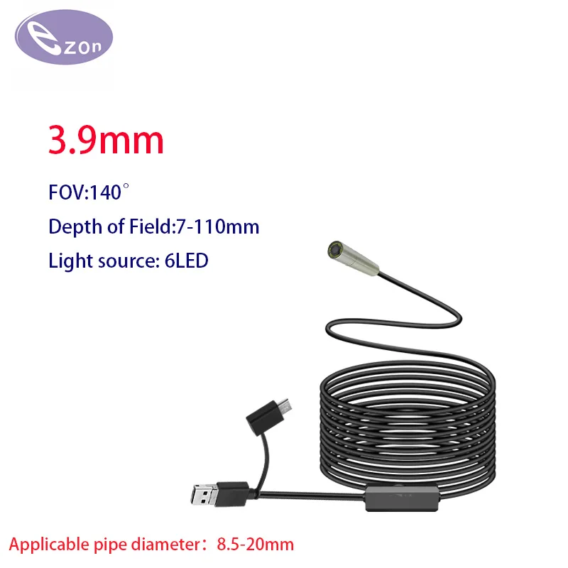 OV9734 3.9mm wide-angle industrial endoscope camera, suitable for automotive inspection, compatible with Android phones and PC.