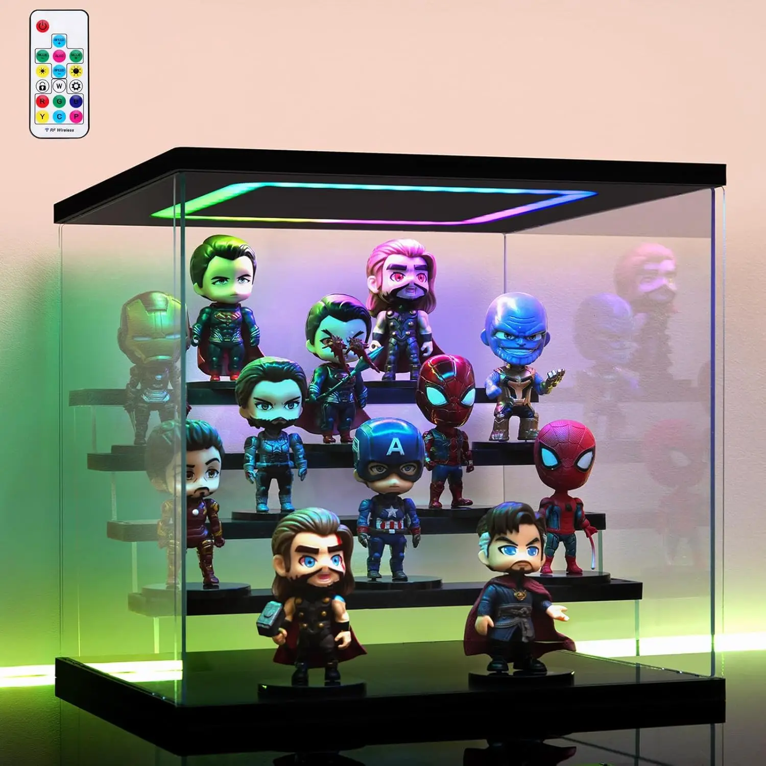 

5-Tier Clear Acrylic Display Case with RGB LED Lights, Dustproof Showcase for Collectibles and Action Figures (12.6x12.2x11.8in)