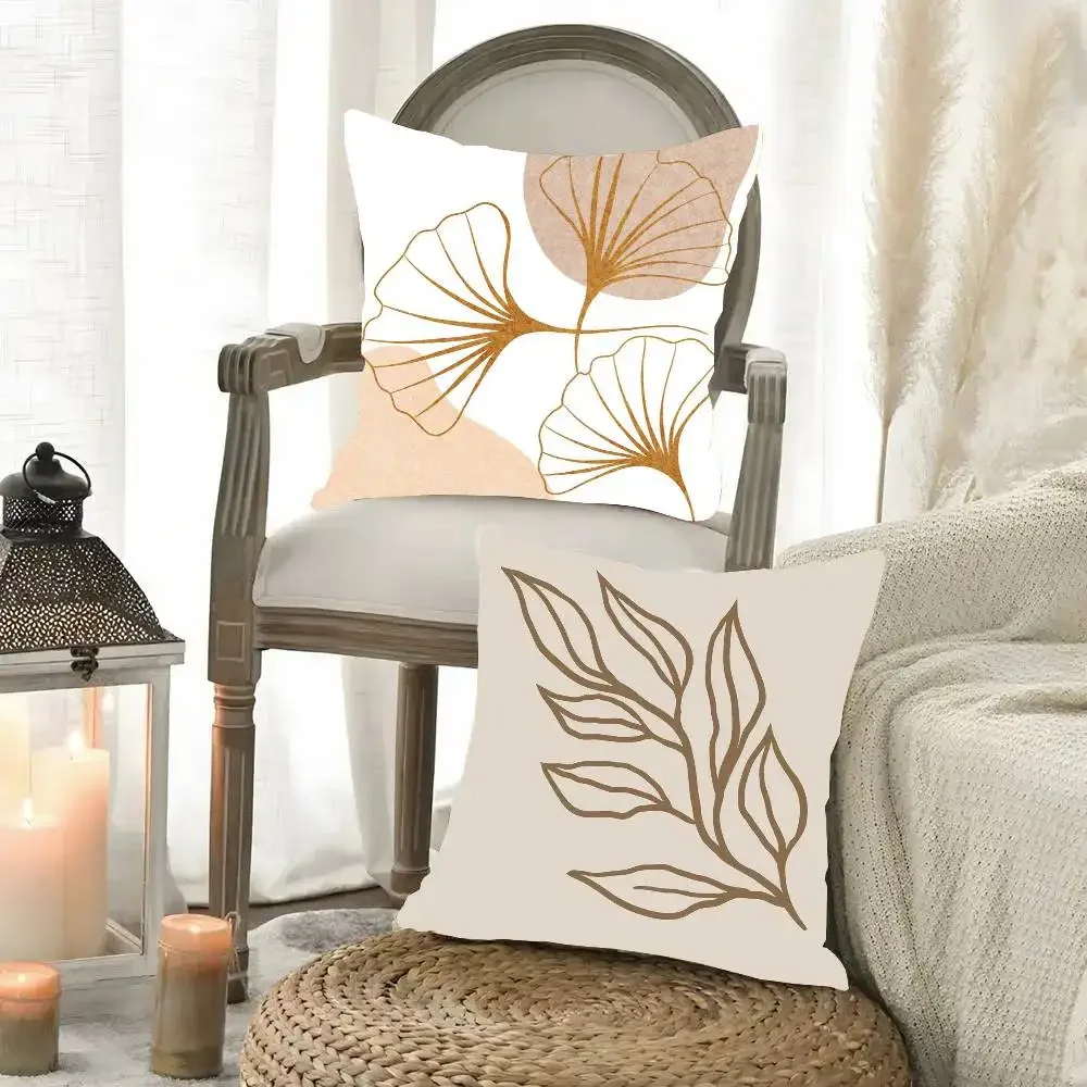 Gold Leaf Ginkgo Leaves Pillow Case Fashion Square Pillowcase Bedroom Sofa Room Ins Decoration Leisure