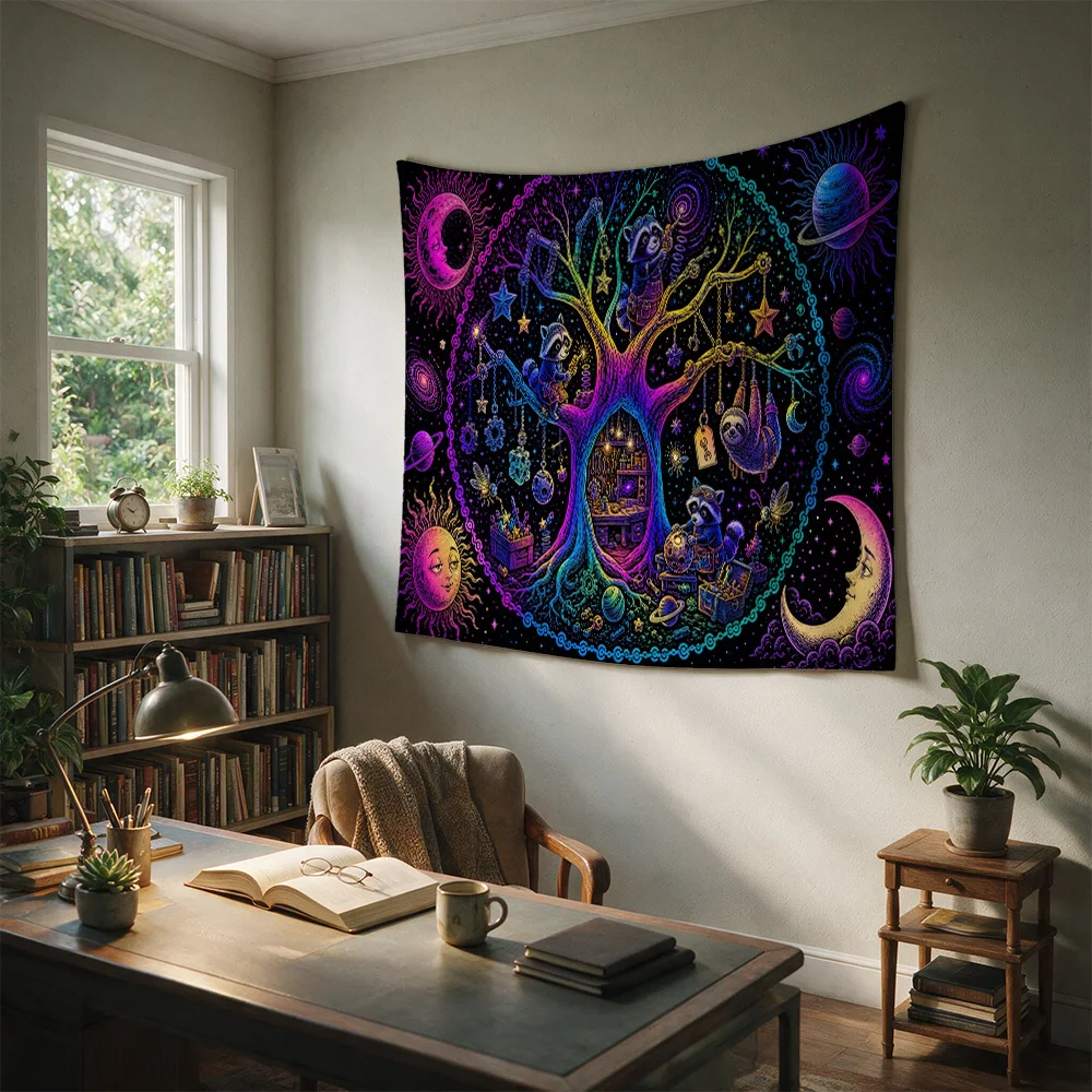 Boho Galaxy Tree of Life Tapestry Dreamy Cosmic Celestial Wall Hanging Decoration for Bohemian Home Decor