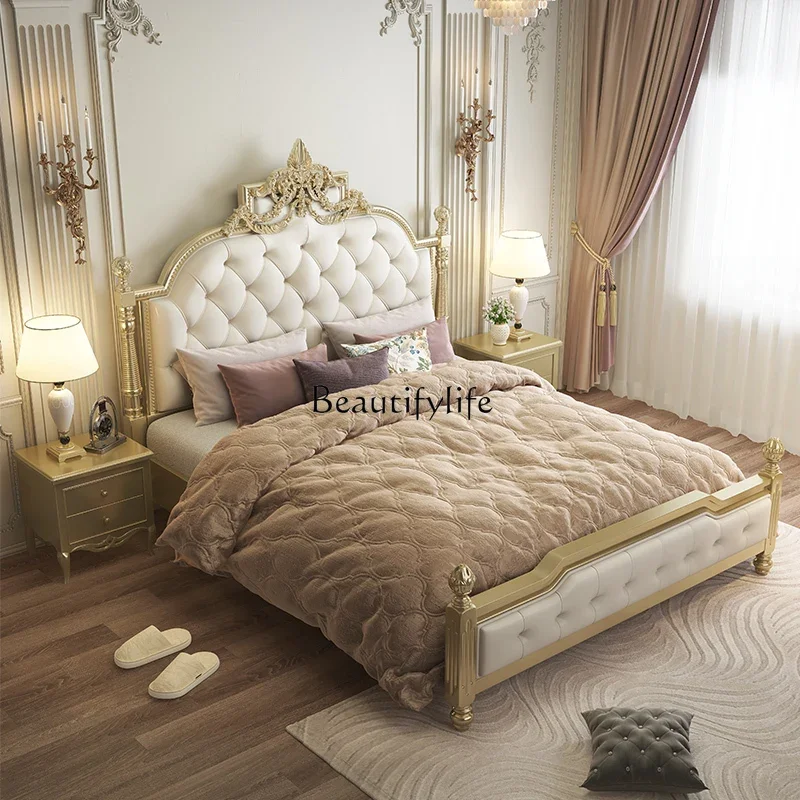 

yj7 French light luxury solid wood master bedroom queen bed European double bed