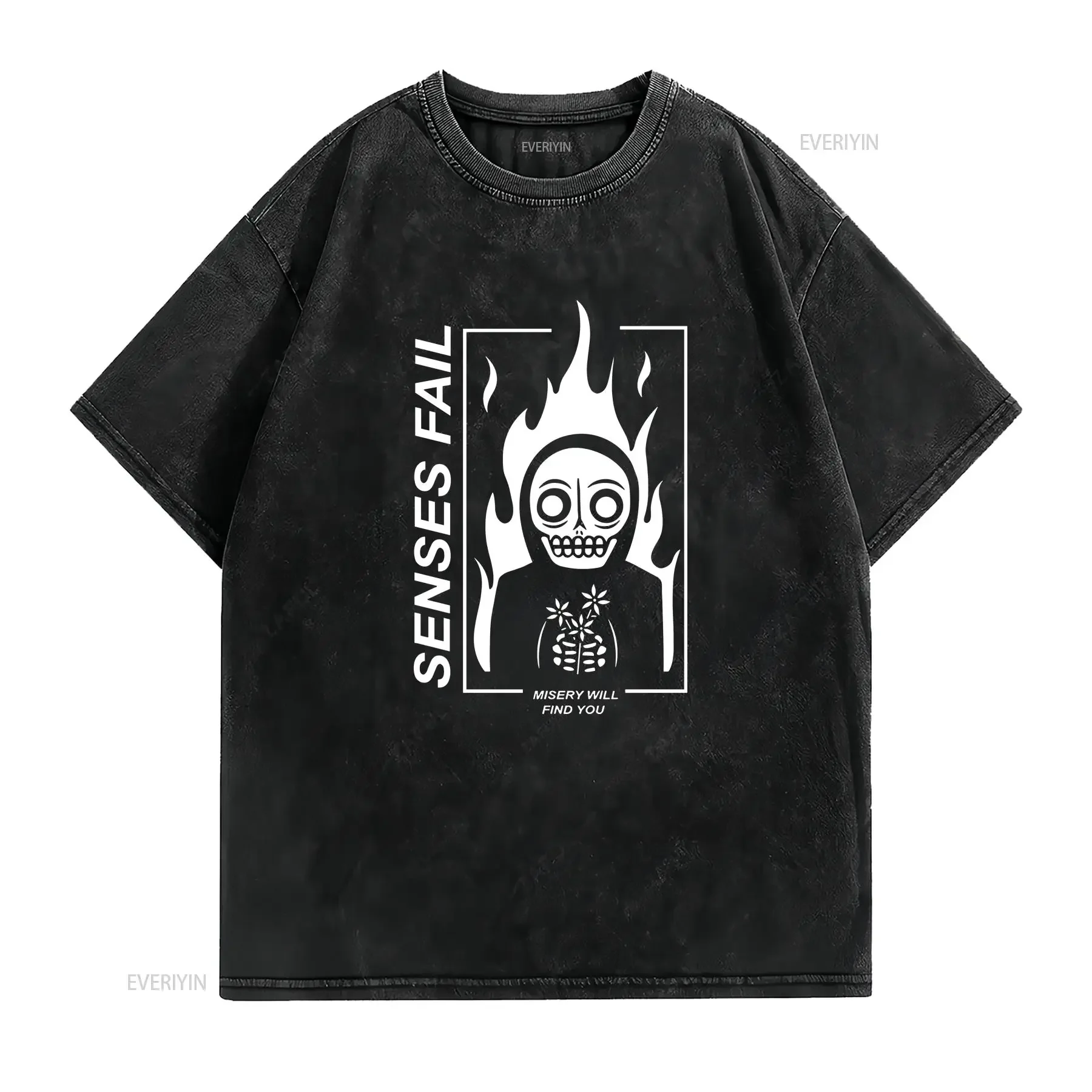 Senses Fail Misery Will Find You American Post hardcore T Shirt Holiday vintage Washed Stylish Top For Everyday Wear