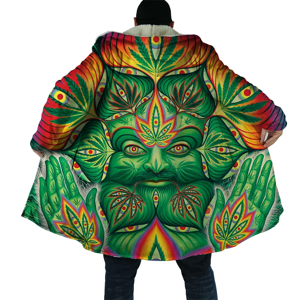 CLOOCL Winter Men\'s Hooded Cloak Artistic Psychedelic Eyes 3D Printing Fleece Hooded Coat Unisex Thick Warm Cape Coat