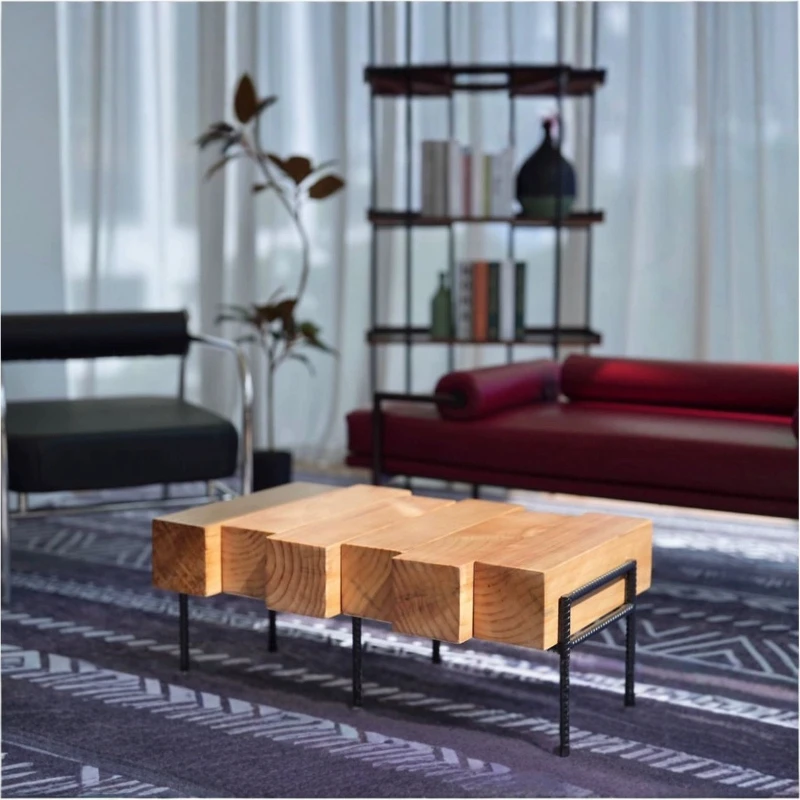 

Industrial style solid wood coffee table retro creative personalized wooden block splicing coffee table old sofa meeting guests
