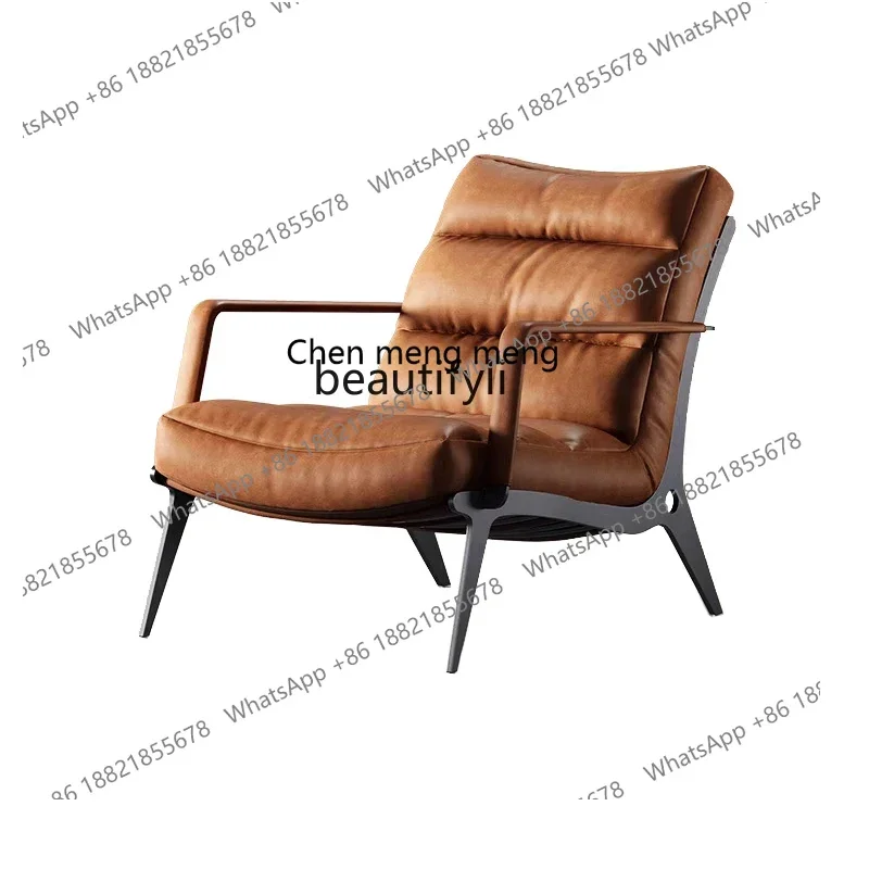 zxqLeather single sofa chair light luxury high-end hotel Italian living room leisure chair