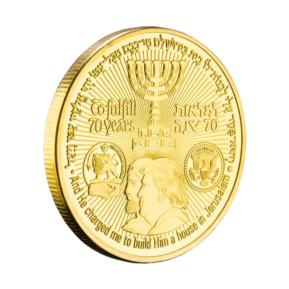 Donald Trump Golden Plated Souvenir Coin King Cyrus Jewish Temple Jerusalem Israel Peace Dove Commemorative Coin Creative Gift