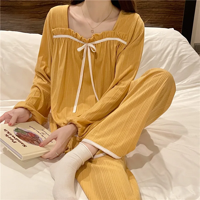 Women\'s Spring and Autumn Pajamas Set Women\'s Long-Sleeved Long Trousers Pajamas Homewear Sweet Leisure Homewear Loose Set