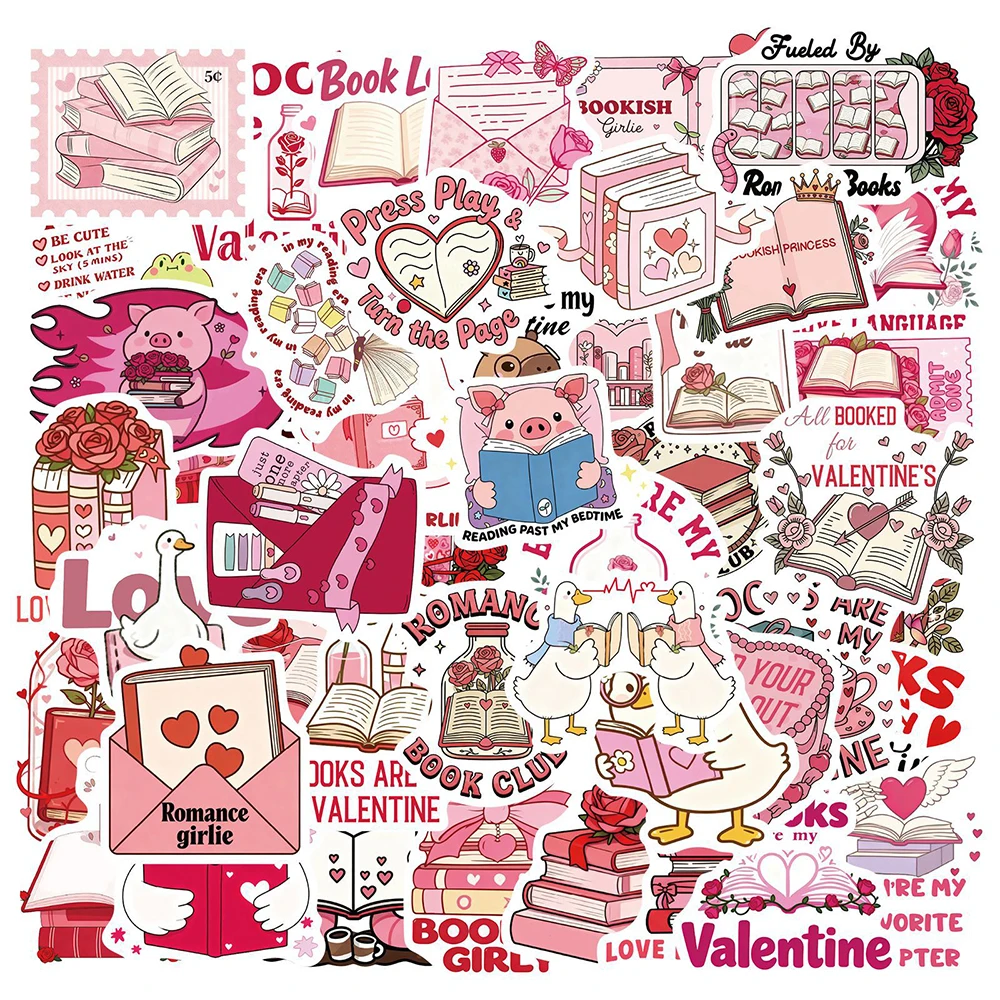 

10/30/50pcs Cute Pink Valentine's Day Bookish Stickers Cartoon Decoration Sticker for Suitcase Phone Laptop Aesthetic Decals Toy