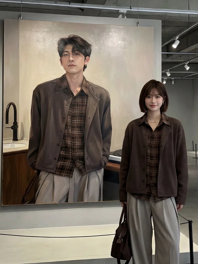 

Cleanfit Plaid irt Knitted Sweater Men's Spring Regular Fit Long Sve Knitwear Fake Two-Piece Open Cardigan Wool Blend