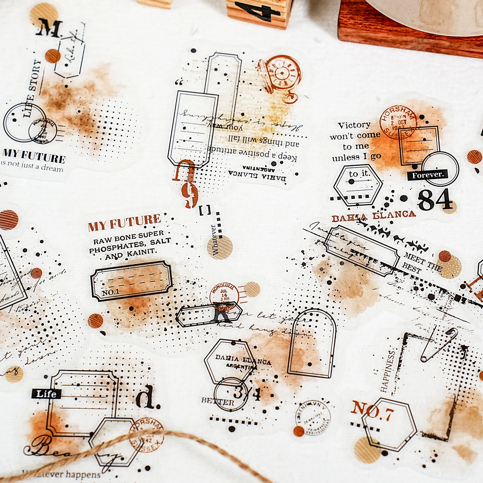 Etori Life Mist Shadow Residue Series ملصقات عتيقة بنمط الملصقات الإنجليزية للديكور على أجهزة الكمبيوتر المحمولة وحقائب الهواتف وحقائب السفر والدراجات وألبومات الصور وديكور قرطاسية الطلاب وملصقات الكتابة على الجدران #5