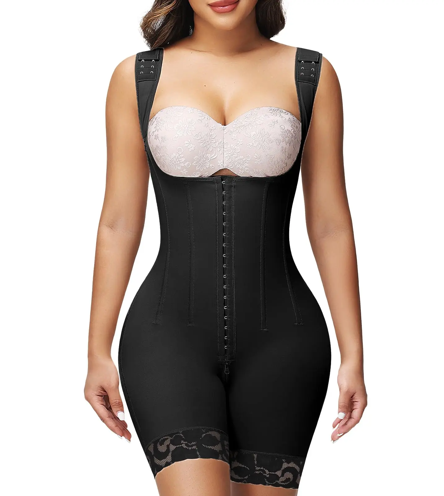 Fajas Colombianas Moldeadoras Open Bust Full Body Shaper with Bones | 9 Bones Waist Back Support, 3 Hooks Adjustable Compression, Stage 2 3 Faja Postpartum Post Surgery, Breathable Soft Fabric