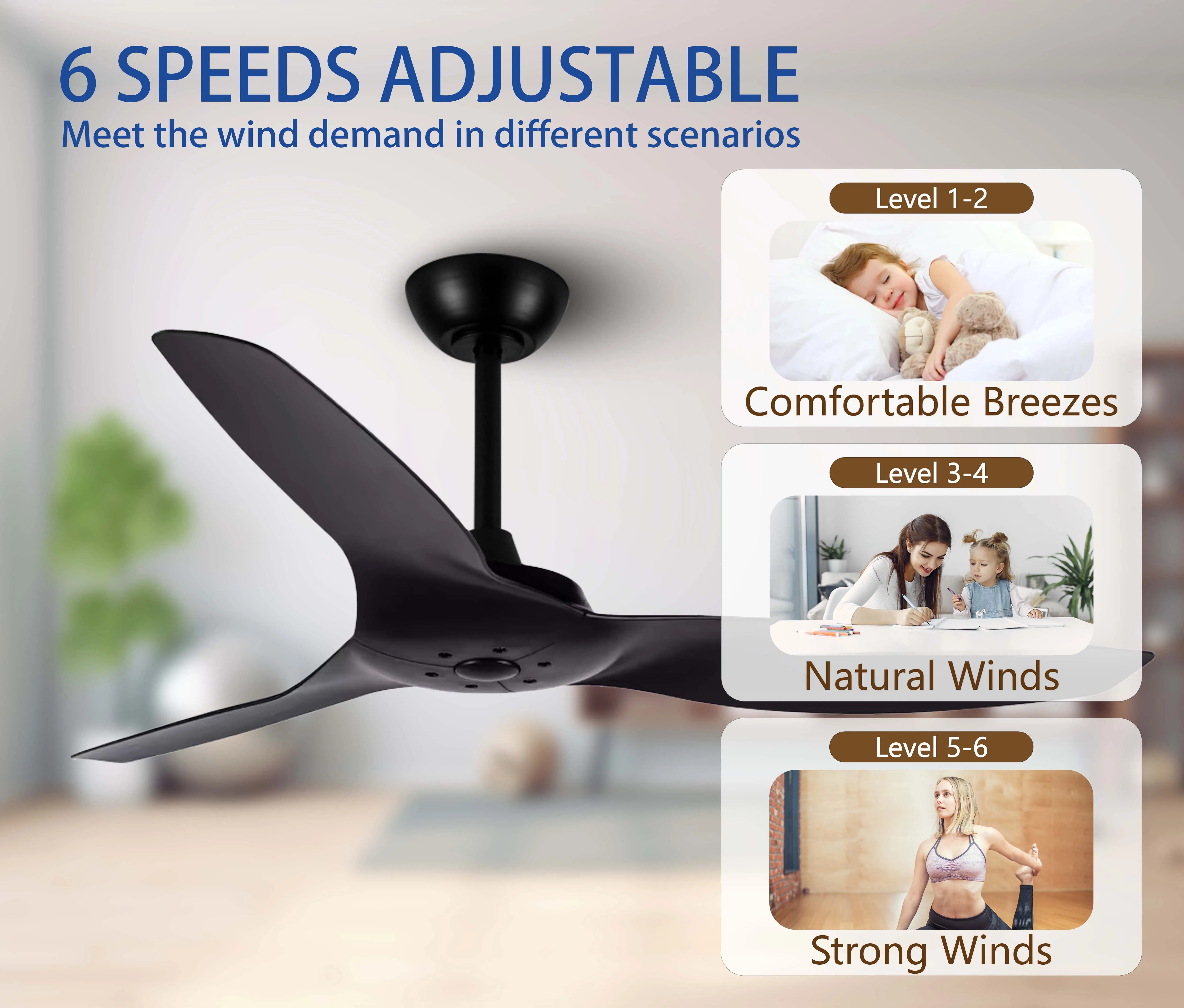 52 Inch Flush Mounted 3 Blades Ceiling Fans with Remote Control and Silent Reversible DC Motor for Patios Living Room Bedroom