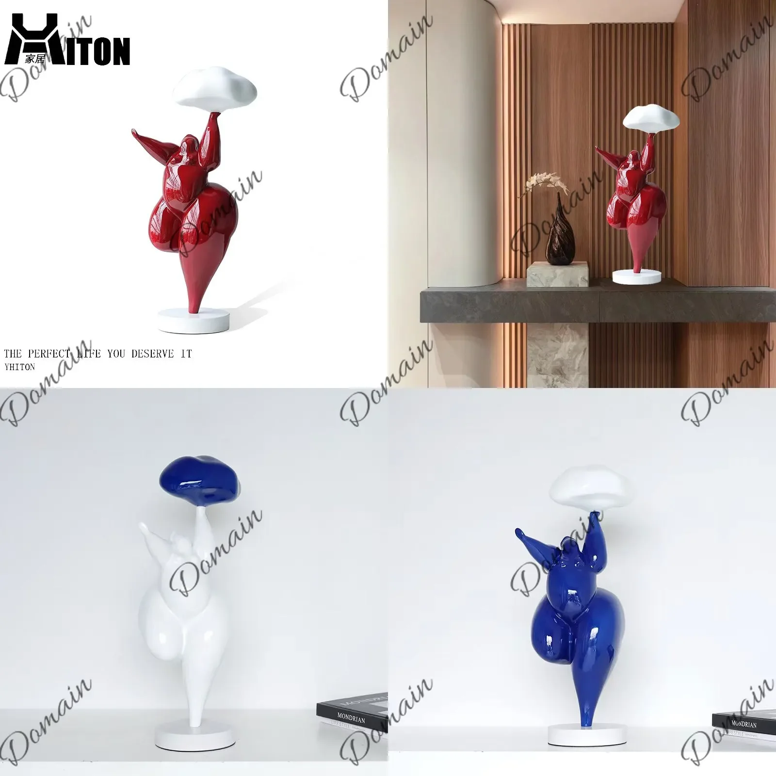 BJ Abstract Cloud Chubby Girl Sculpture Living Room Entryway Creative Figurine Art Decor
