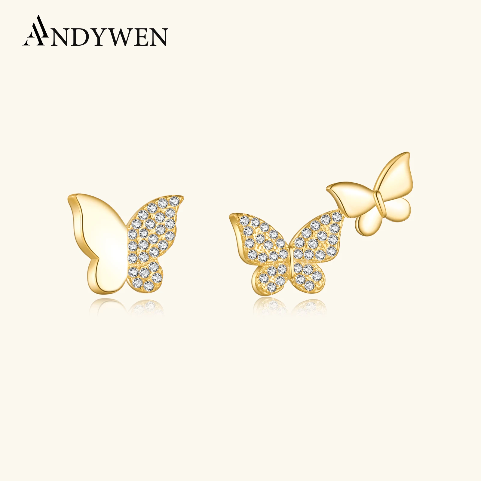 

ANDYWEN 925 Sterling Silver Gold Butterfly Zircon CZ Stud Earrings Piercing CZ Women 2025 Tiny Wedding Gift Wholesale Jewelry