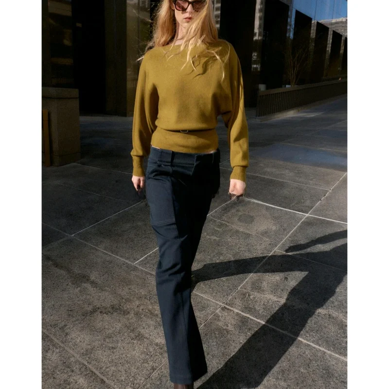 Winter nieuwe collectie Dames Lazy Sle Long Sve Gebreide trui met één schouder en riem Franse Sle Loose Fit Casual Polyes...