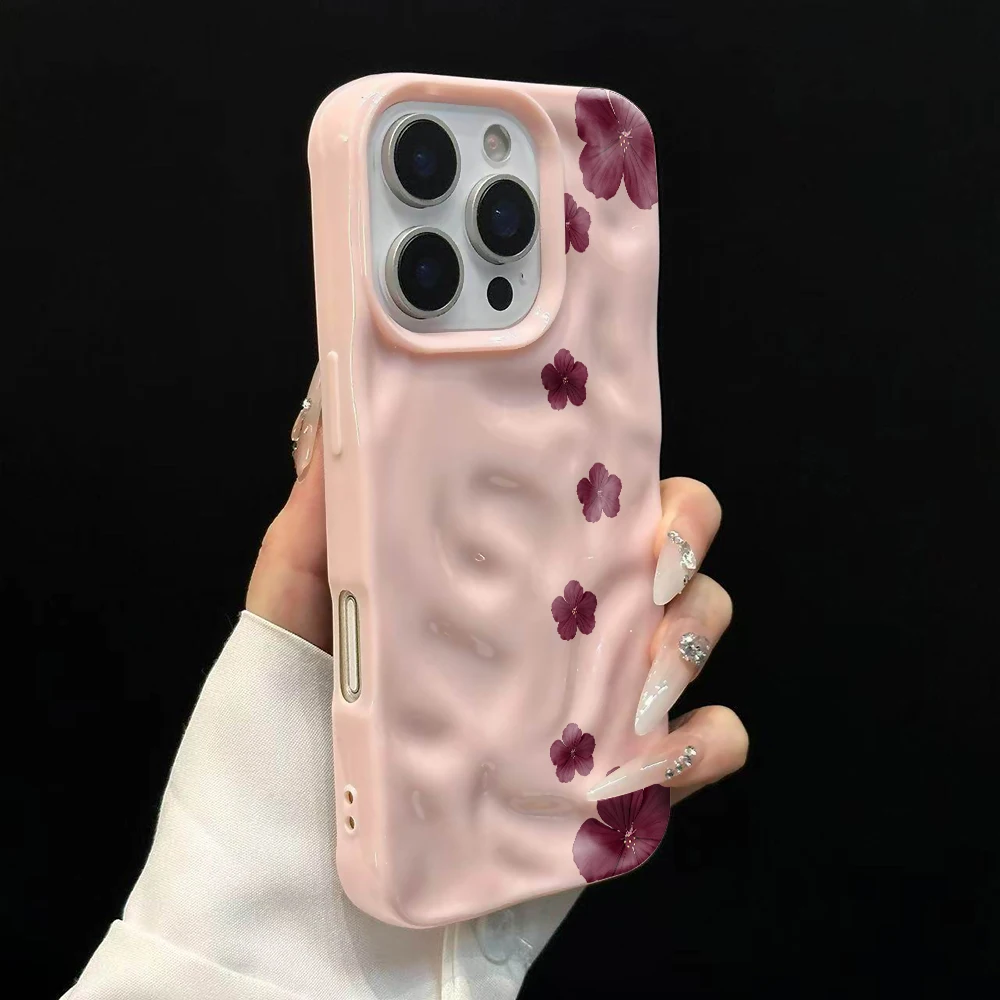 Minimalistische Blumen-Hibiskus-Handyhülle für iPhone 17 16 15 14 13 12 11 Pro Max 14 Plus 17Air Falten-Wellen-Soft-Silikon-Cover – Detail 9