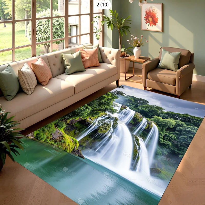 Rugs Forest Moss Shallow Stream Rug Carpet Mat Non-Slip for Living Room Bedroom Serene Home Decor