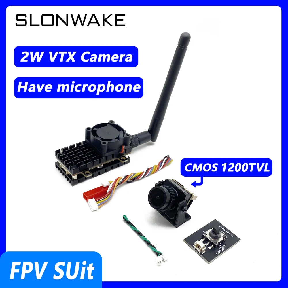 Long Range 5.8G 2W 48CH 2000mW Long Range VTX FPV Wireless Transmitter VTX and B19 2.1mm CMOS 1500TVL Camera for FPV Camera Kit