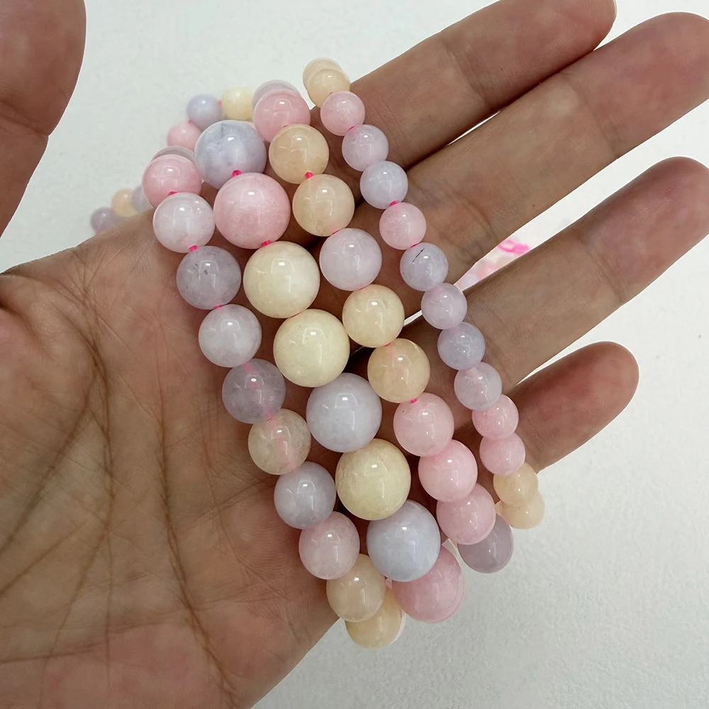 Natural Stone Smooth Mixed Morganite Color Jade Round Loose Beads 15