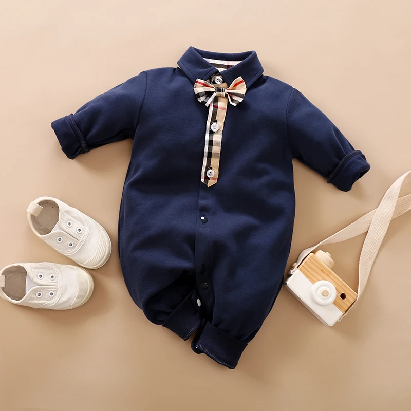 Spring And Autumn Style Boys And Girls Handsome Gentleman Cotton Comfortable Long Sleeve Baby Bodysuit