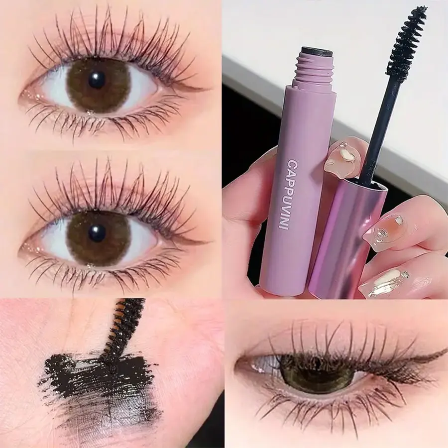 Black Brown Mascara Purple Tube Mascara Waterproof Smudge Proof Dense Curling Slender Long-lasting Eyelash Primer Contains Plant