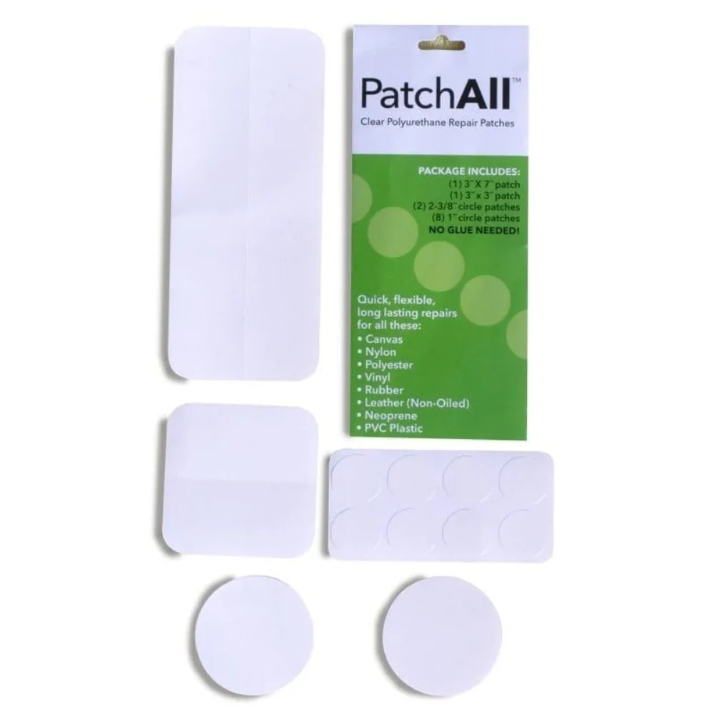 

PatchAll Kit Clear Polyurethane Adhesive Vinyl Repair Patch Tape Kit, Waterproof, Airtight Patches for Canvas Tent, Boat Upholst