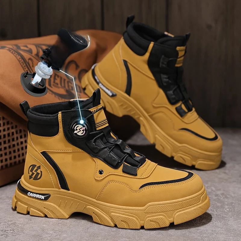 Men's  Boots High Top Waterproof Anti-slip Workwear Autumn Vintage Outdoor Climbing Rotation Buckle Breathable Low Heel