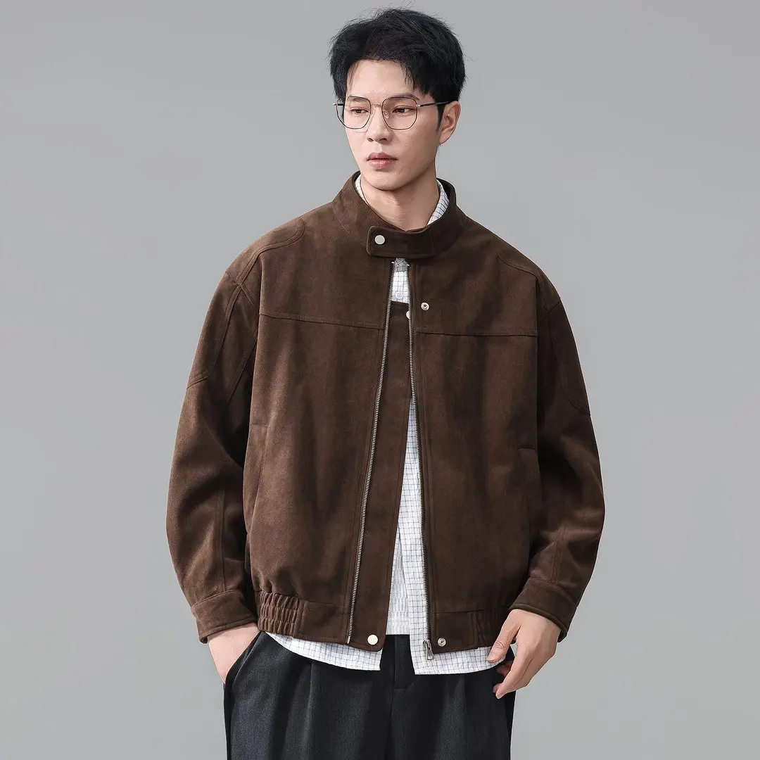 American Fashion Bomber Jacket Men Streetwear Vintage Stand Collar Loose Casual Cargo Jacket Spring Autumn Commute Coat Tops