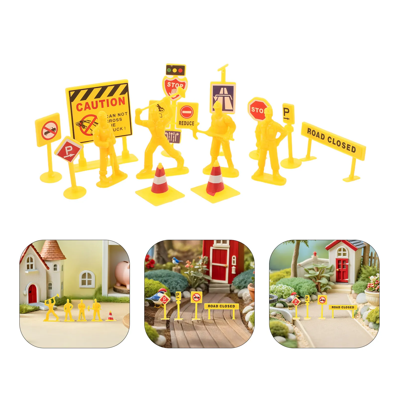 84pcs Realistic Mini Traffic Sign Set for Cake Decorating, Construction Play & Kids Road Safety Education