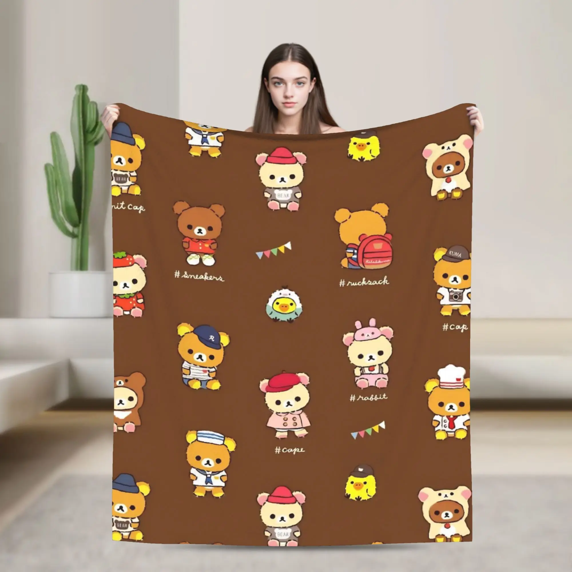 Rilakkuma-Manta de dibujos animados para primavera/otoño, manta ultrasuave de felpa de lana Coral para ropa de cama, ropa de cama de oficina