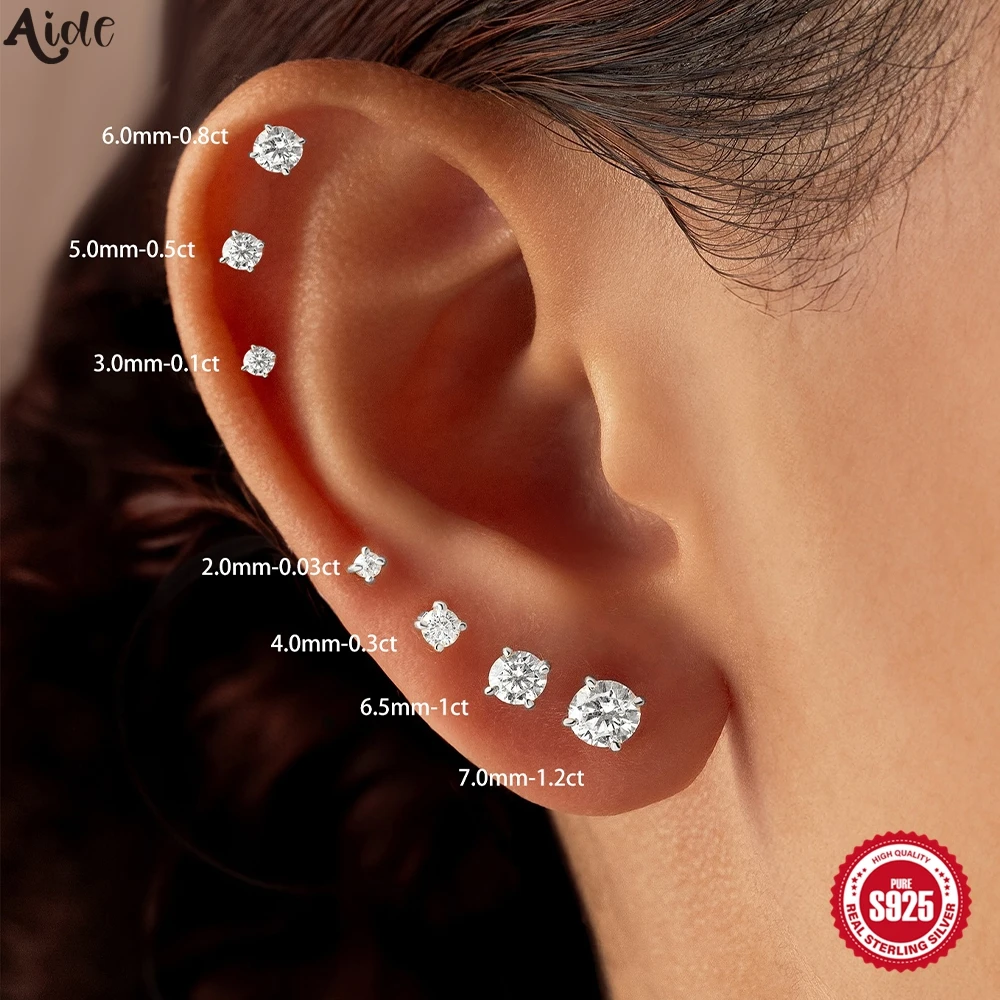 Aide 1PC Moissanite Stud Earring for Women Men D Color Sparkling Diamond 925 Sterling Silver Ear Studs Gifts With Certificate