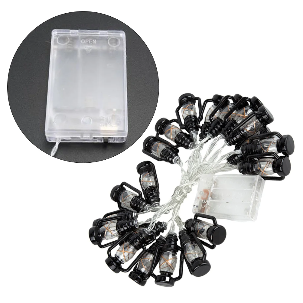 2 متر 20 مصباح على شكل سلسلة أضواء فانوس ريترو LED لتزيين حفلات الزفاف ومهرجان عيد الميلاد باللون الأسود