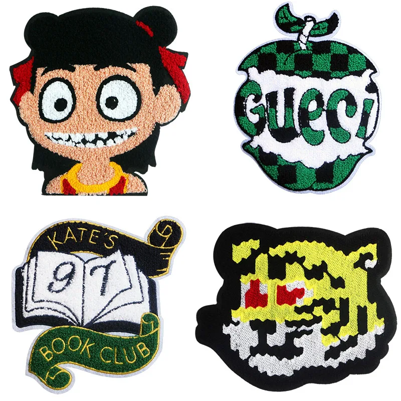 High End Fashion Towel Sewing Cute Cartoon Character Tiger Head Apple Book DIY Patch Badge Decoration Casual Wear T-shirt