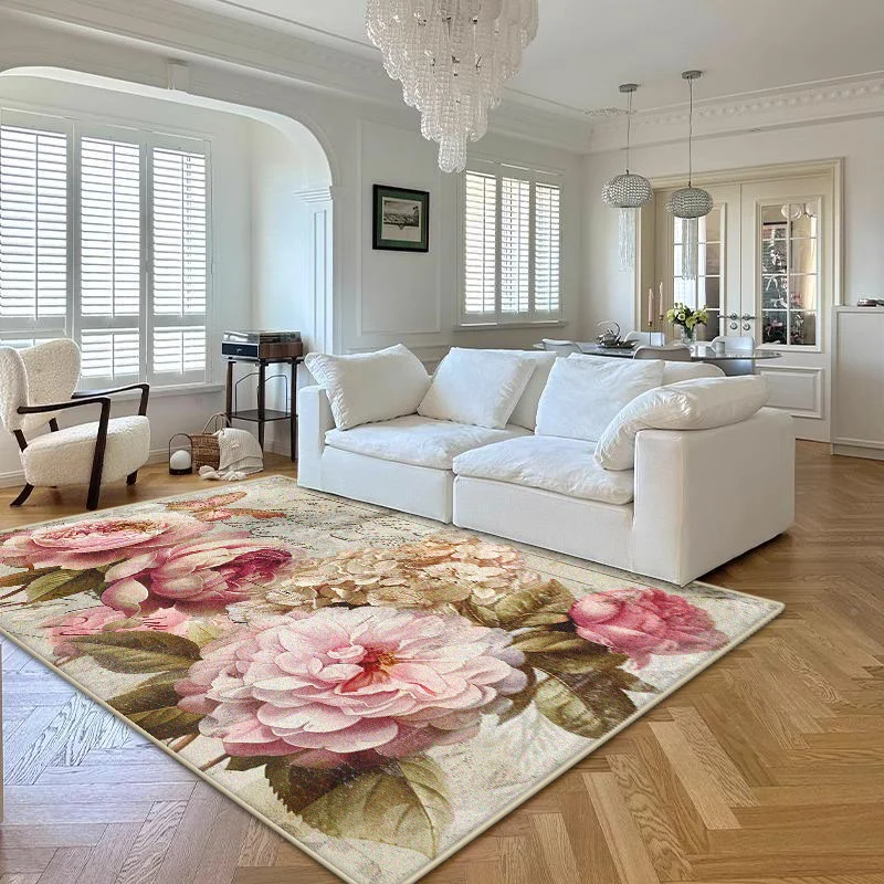 European Style Flower Design Living Room Rug Big Size Soft  Decoration Bedroom Carpet Easy Clean Non-slip Lounge Sofa Table Mat