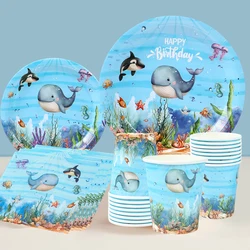 Marine Animal Disposable Tableware Happy 1st Birthday Party Decoration Kids Favors Gift Under The Sea Theme Baby Shower Supplies