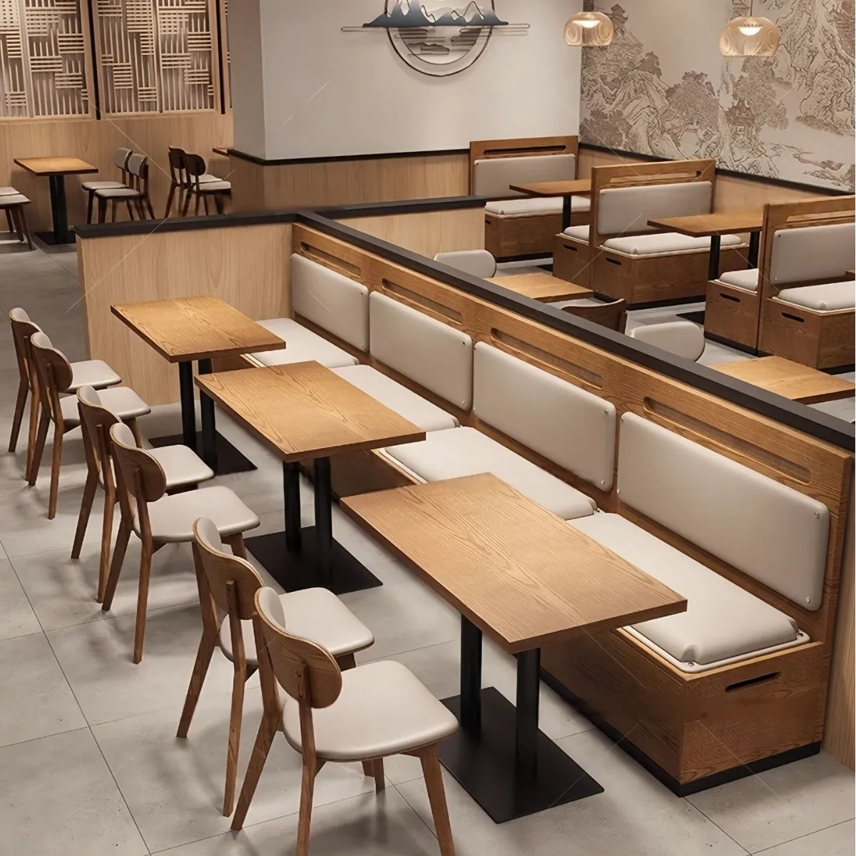 Modern Solid Wood Dining Table Chair Set - Durable Booth Seating for Restaurant Cafe Hotel