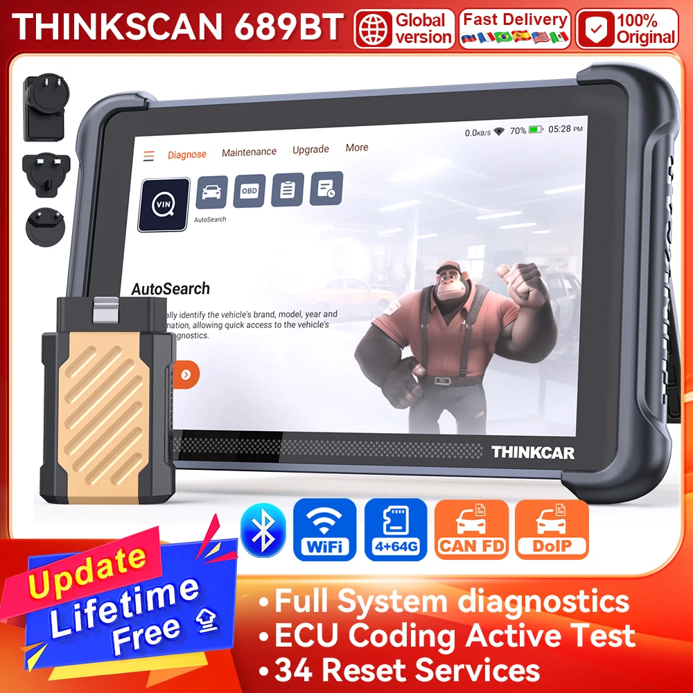 

THINKCAR двунаправленный инструмент сканирования THINKSCAN 689BT Все системы автомобильного диагностического инструмента Кодирование ЭБУ 34 услуги CANFD DoIP-сканер