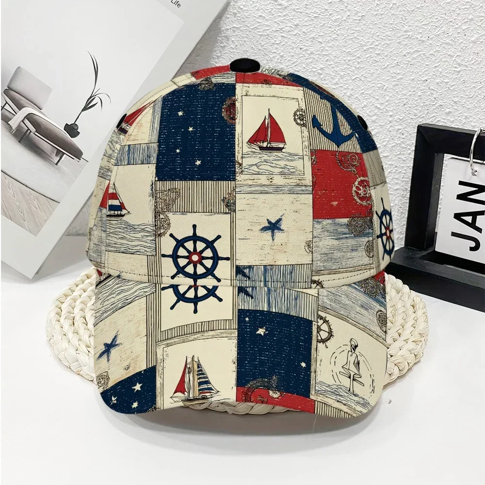 Customization 1pc, Baseball Cap – Adjustable Snapback, Independence Day Nautical Sailboat Stars Polyester, Lightweight And Custo