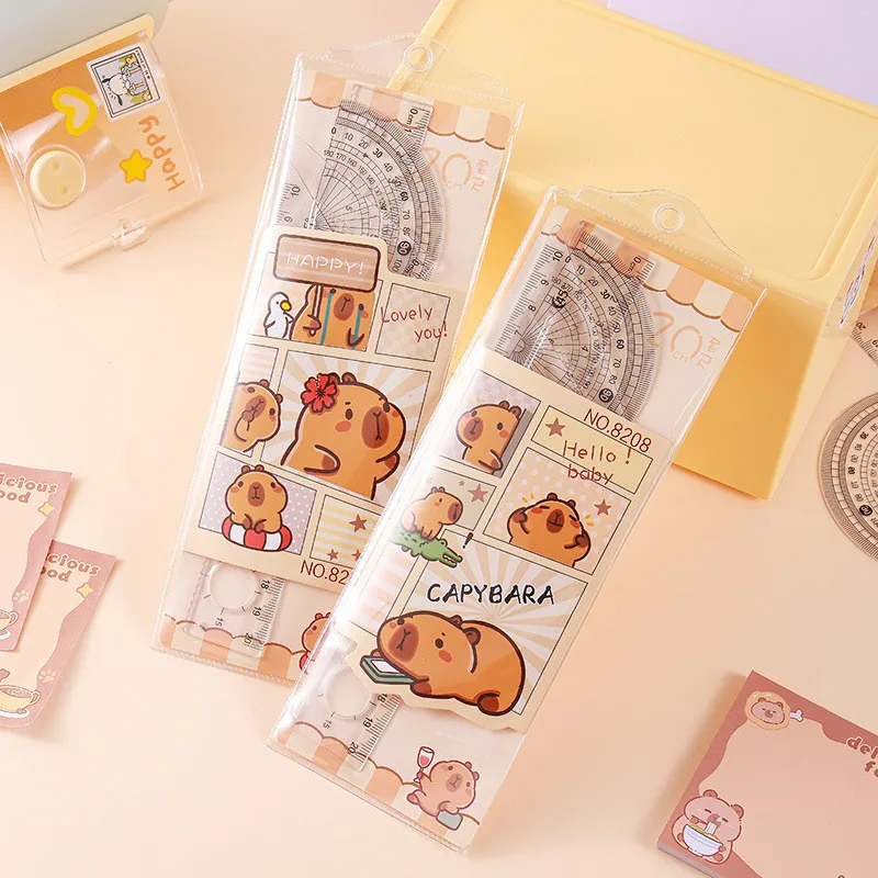 4PCS/SET New Capybara Set Ruler Triangle Ruler Student Multifunctional Stationery Drawing Tool