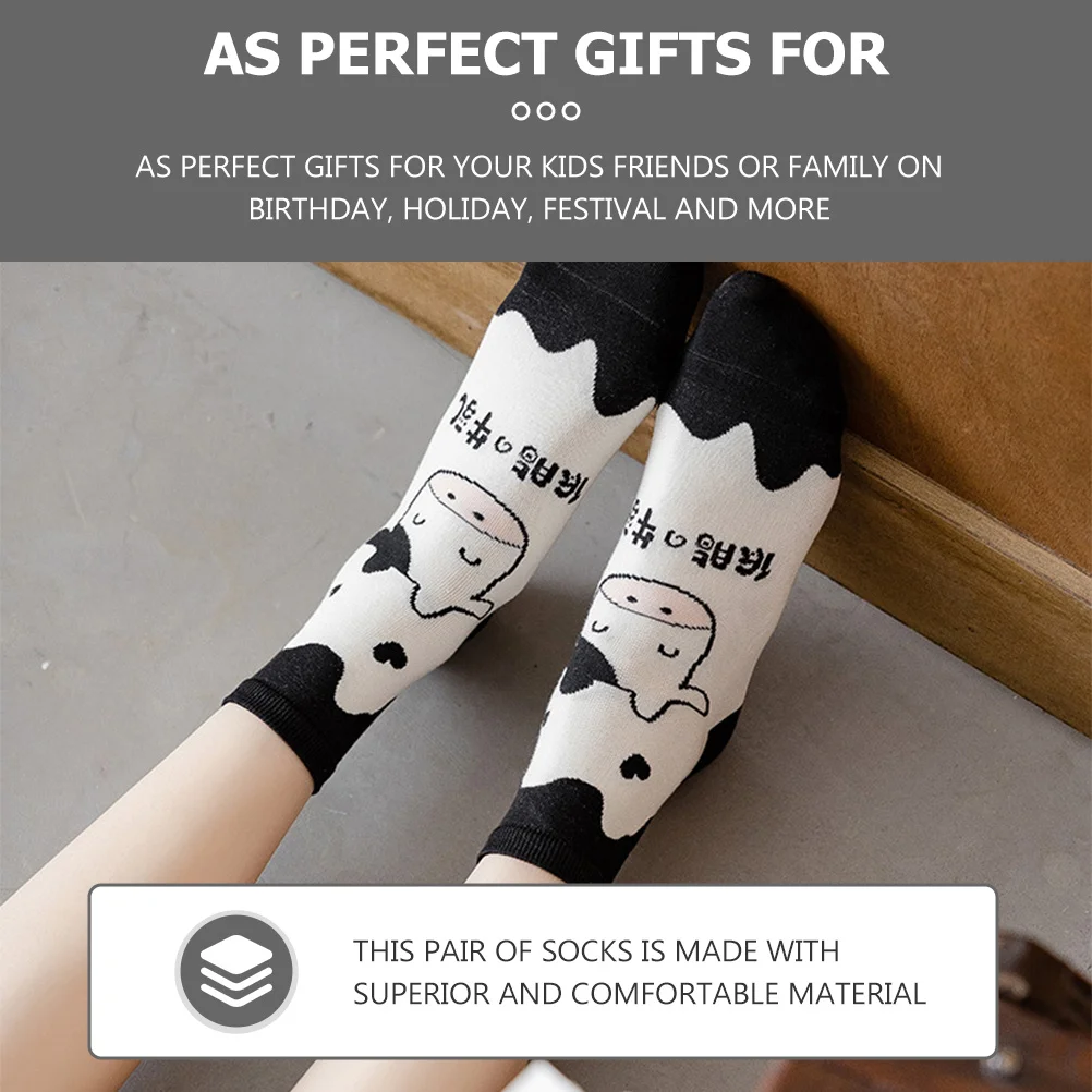 

2Pairs Milk Cow Pattern Cotton Socks Adorable Cartoon Design Kids Girls Elastic Soft Ankle Socks for Daily Wear Gift