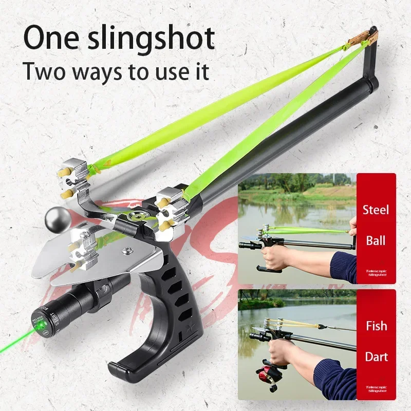 Hunting Fish Straight Rod Precision Telescopic Catapult Slingshot Green Laser Fishing Reel High Power Shooting Fishing Slingshot