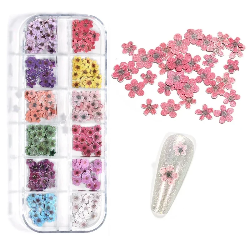 300Pcs Colorful Flower Ultra-thin Resin Filling Wood Pulp Slice Small Daisy DIY Nail Decals Manicure Decoration Accessories