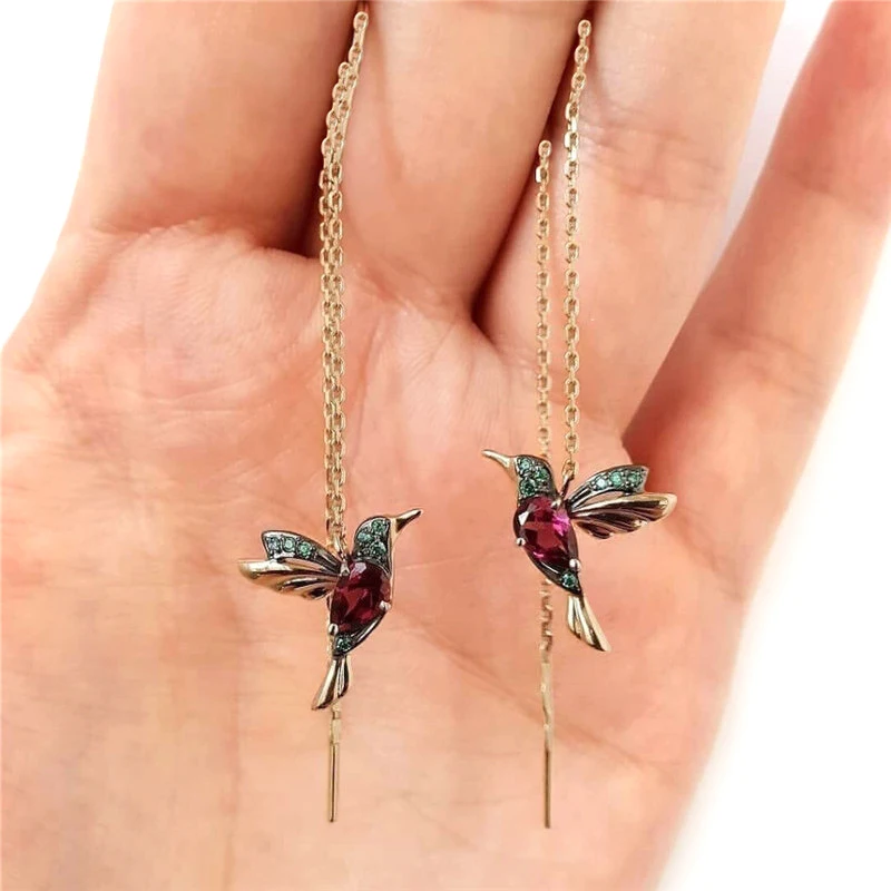 1Pair Fashion Hummingbird Long Earrings For Women Girls Bird Wing Spreading Drop Earring Wedding Party Jewelry Accessories Gifts