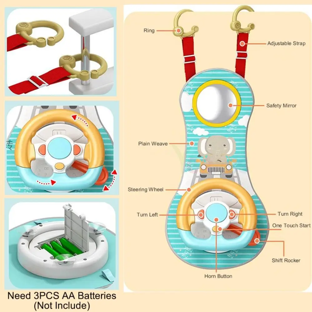 Steering Wheel Simulation Steering Wheel Car Seat Toy with Mirror 360 Degree Simulation Musical Steering Wheel Toy Plastics