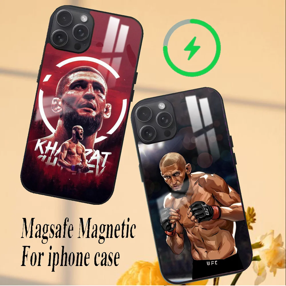 Khamzat Chimaev Phone Case For iPhone 16 15 14 13 12 11 PRO MAX PLUS Mini Magnetic wireless mirror phone case